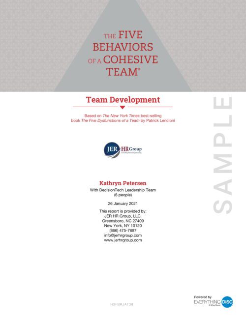 Five Behaviors Team Development Sample report